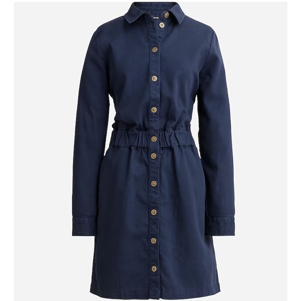 NWT J.crew Long-sleeve button-front chino dress Navy Size 0
